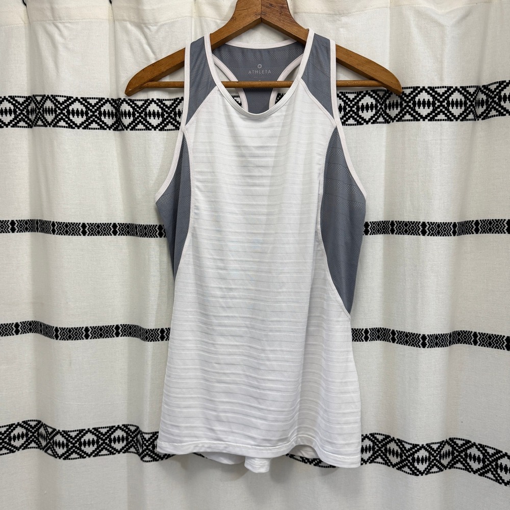 Athleta White & Gray Racerback Mesh‎ Tank Size S – Breathable Workout Top